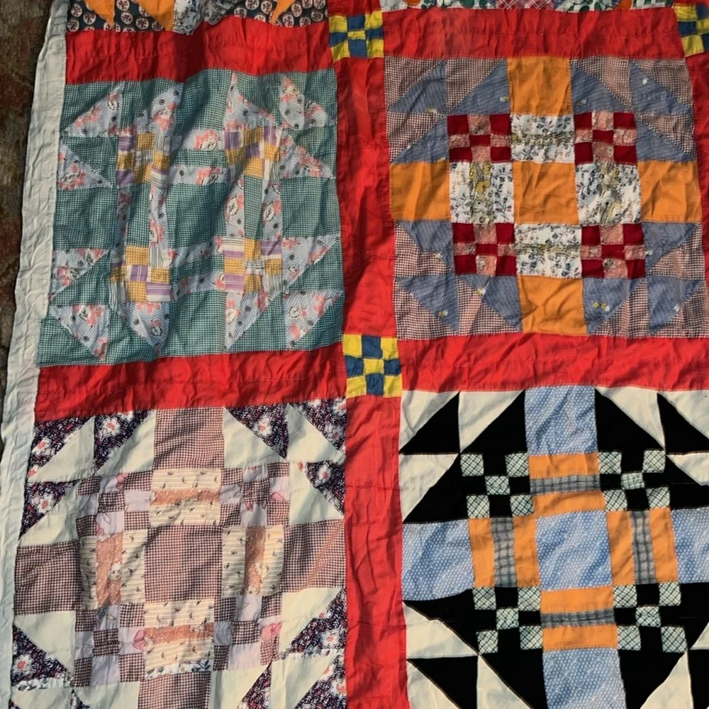 Vintage patchwork quilt 74” x 80” handmade